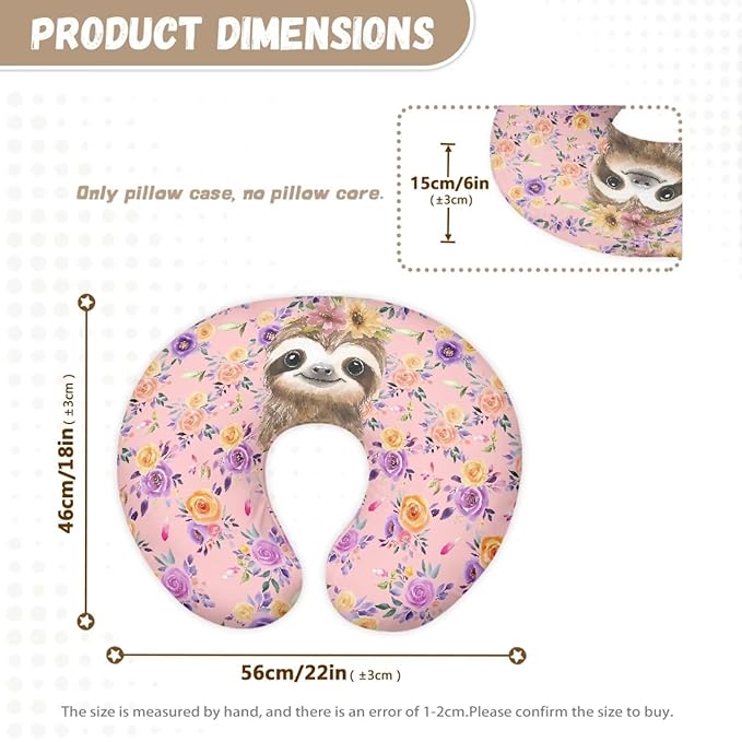 Forchrinse Sloth Floral Nursing Pillow Cover Stretchy Removable Case for Breastfeeding Pillows,Ultra Soft Slipcover for Baby Girl and Boy Comfortable
