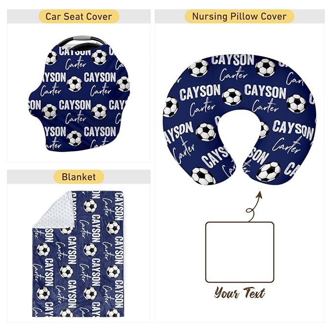 Baby Nursing Pillow Cover - Personalized Name Blue Soccer Theme Breastfeeding U-Shaped for Bottle Feeding, Ultra Soft Comfortable Breastfeeding Pillow Cover for Infant Baby Boys and Girls