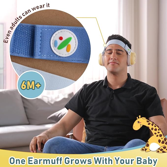25dB NRR Noise Cancelling Baby Earmuffs - CPC & CE Certified, Ultra Lightweight Adjustable 6+ Months Infants - Protect Sleep & Hearing for Airplanes, Concerts, Outdoor Trips - Baby Travel Essentials