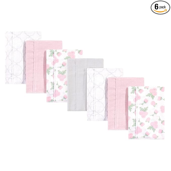 Hudson Baby Unisex Baby Cotton Flannel Burp Cloths, Pink Rose, One Size