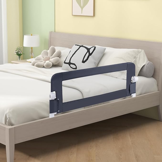 BABY JOY Double Sided Bed Rail Guard, 2 Pack, Extra Long, Swing Down for Convertible Crib, Folding Baby Safety Bedrail for Kids Twin Full Size Queen King Mattress, Rails for Toddlers (Dark Gray, 47")