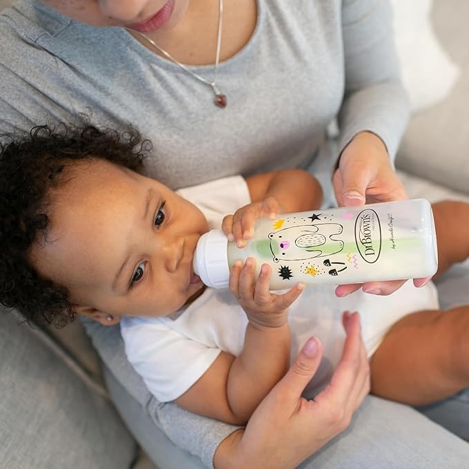 Dr. Brown's Natural Flow Anti-Colic Options+ Narrow Baby Bottle, Bear & Owl, 8 oz/250 mL, with Level 1 Slow Flow Nipple, BPA free, 0m+, 2-Pack and Level 2 Flow 6-Pack Nipples