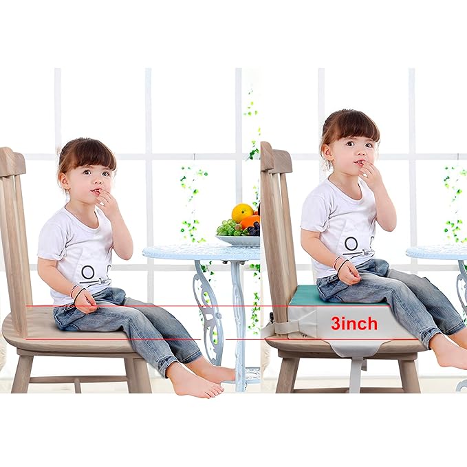 Booster Seat for Dining Table, Waterproof PU Washable Thick Toddler Dining Booster Seat, Kids Booster Seat for Dining Table with 2 Adjustable Straps Safety Buckle