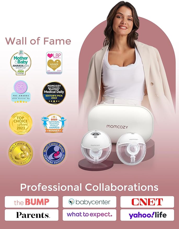 Momcozy M5 Hands-Free Wearable Breast Pump Without APP, Double-Sealed Flange for Baby-Like Comfort, 3 Modes & 9 Suction Levels, Portable Electric Pump – 24mm, 2-Pack Quill Gray