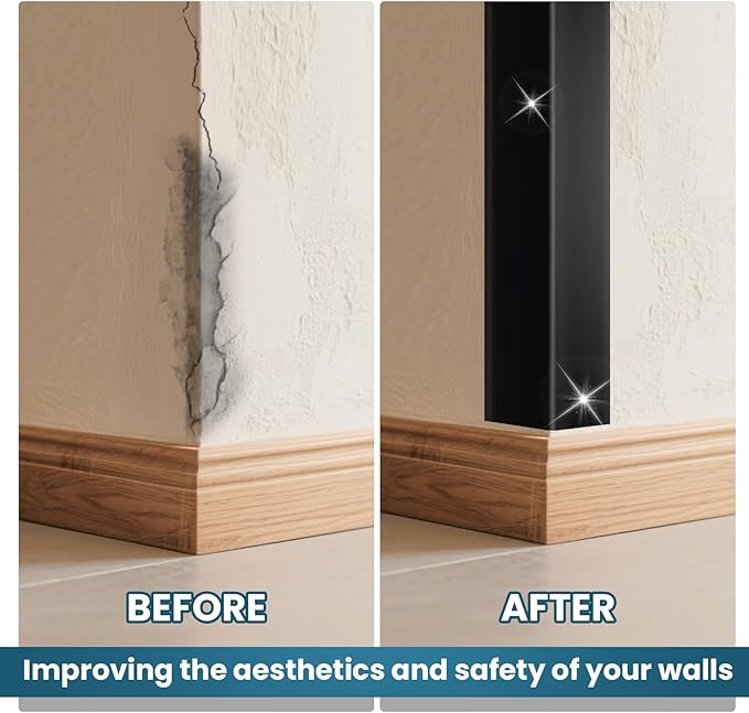 8Pcs 17.5" Black Metal Corner Protector, L-Molding Corner Guards for Walls, Cabinets, Baseboards, Furniture Decorative Trim, Size 17.5" x 2" (Pack of 8)