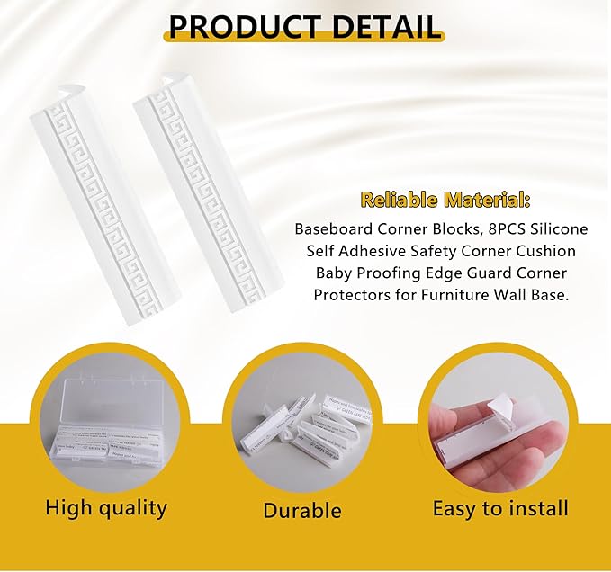 8PCS Baseboard Corner Protectors - Self Adhesive Silicone Safety Corner Protectors, Baby Proofing Edge Guard Cushion for Furniture Wall Base & Edges - Popular Home Childproofing Accessory
