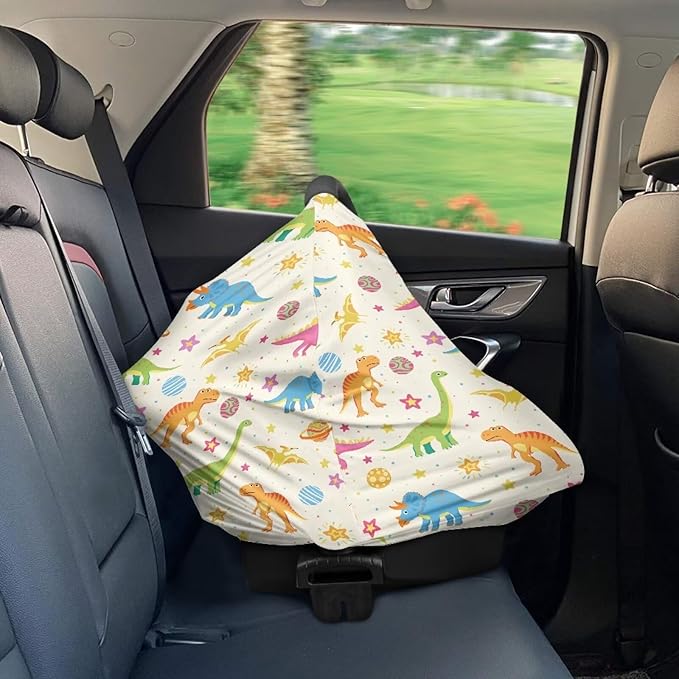 LedBack Cute Car Seat Covers Dinosaurs Patten Carseat Canopy for Babies Breastfeeding Covers, Lightweight and Breathable Carseat Canopy