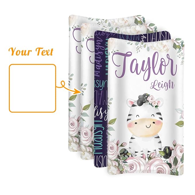 Custom Changing Pad Cover Set - Jersey Knit Comfy CozyUltra Soft Unisex Diaper Changing Table Covers with Personalized Name for Baby Boys Girls - Waterproof Ultra Soft 4 Pcs Set Style03