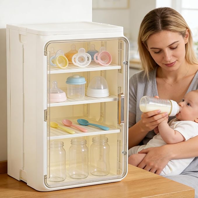 Baby Bottle Organizer, 3/4 Tier Bottles Storage Organizer, Baby Bottle Drying Rack for Bottles, Pacifiers,Pump Parts, Clear Station Organize Container for Bathroom, Cabinet, Pantry, Vanity, Countertop