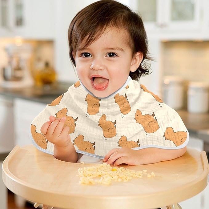 Muslin Burp Cloths for Baby Boys and Girls - 4-Pack Ultra Absorbent Cute Capybara Muslin Washcloths, Newborn Towel, Milk Spit Up Rags, Burp Cloth Bib for Unisex, 22 x 11 Inch