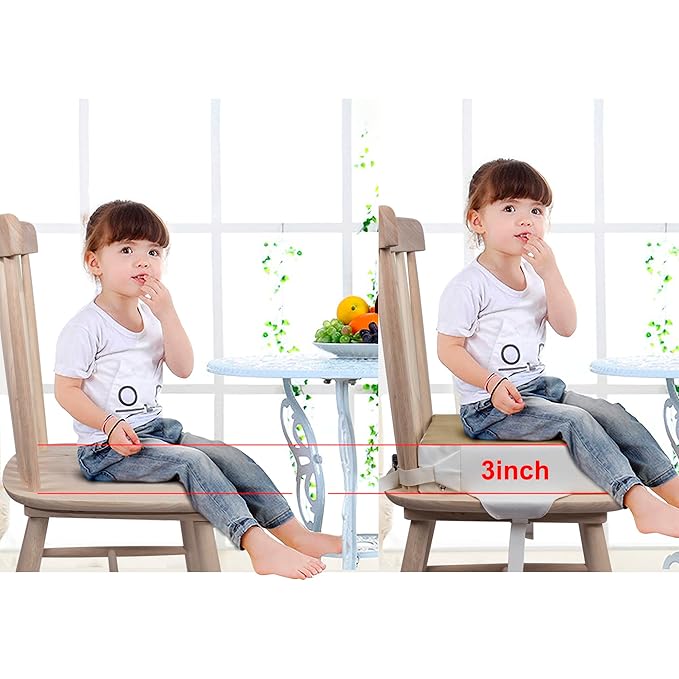 Toddler Booster Seat for Table, Waterproof PU Washable Thick Seat with 2 Adjustable Straps Safety Buckle