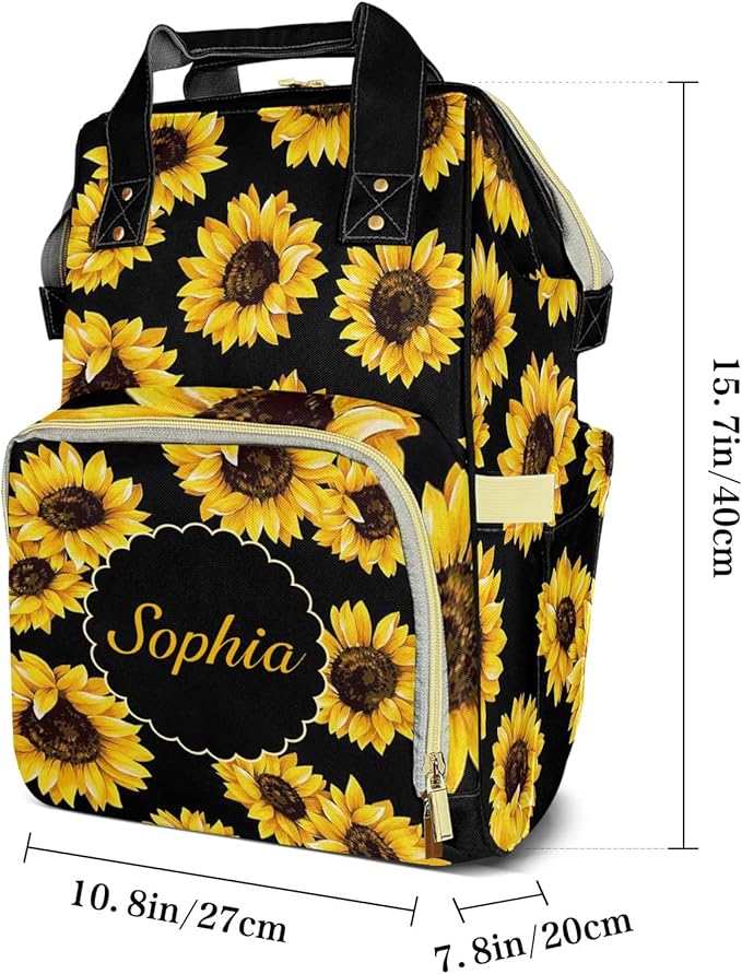 Sunflowers Mommy Bag for Baby Girl Custom Diaper Bag Backpack Waterproof Multi-Function Travel Camping Picnic Diaper Carrying Bag