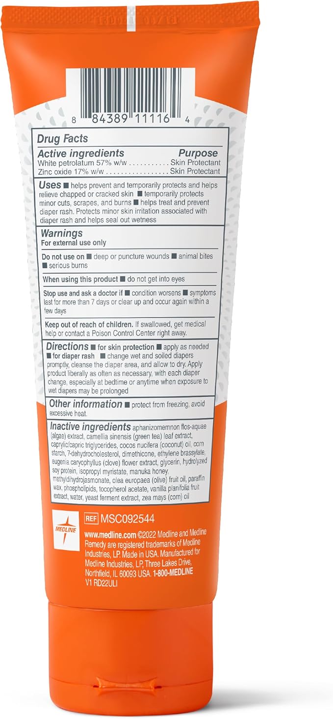 Medline Remedy CLINICAL Zinc Oxide Paste Skin Protectant (4 oz Tube), 12 Count, Vanilla Scent, Diaper Rash Cream, Incontinence Care, Wetness Protection, Paraben Free, Hypoallergenic, Adults, Children