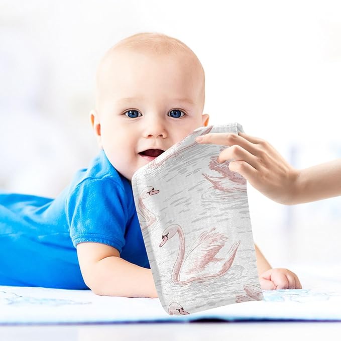 vvfelixl Baby Muslin Washcloths Pale Pink Swans Baby Burp Cloths Cotton Babys Face Towel for Newborn Infants Boys Girls Soft and Absorbent 11.8 X 11.8 in, 3 Pack