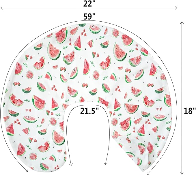 Watermelon Bites Leaves Baby Nursing Pillow Covers for Boy Girl Tropical Summer Fruits Nursery Pillowcase for Breastfeeding Pillows Boho Beach Vacation Soft Stretchy Slipcovers for Newborn Infant