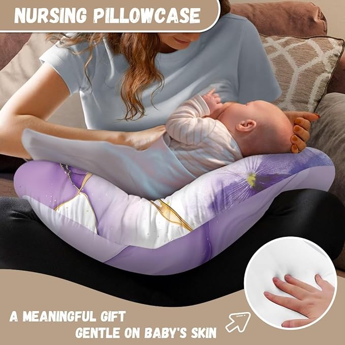 Nursing Pillow Covers for Baby Girl, Soft Removable Covers Breathable for Breastfeeding Pillows, Nursing Pillow Cases Fit Standard Nursing Pillows, Purple Marble Butterfly