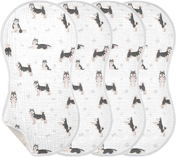 vvfelixl Muslin Burp Cloths Alaskan Malamute Dog Baby Washcloths for Baby Girl Boys 2 Pack