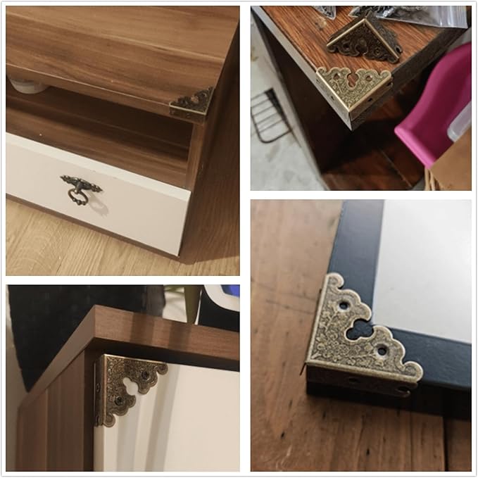 dophee 8Pcs Decorative Corner Protectors, Retro Style Edge Safety Guards Covers for Picture Frame Album Jewelry Box Gift Box Wooden Case Chest Tables Cabinet Furniture, 1.34"x1.34"-Antique Bronze