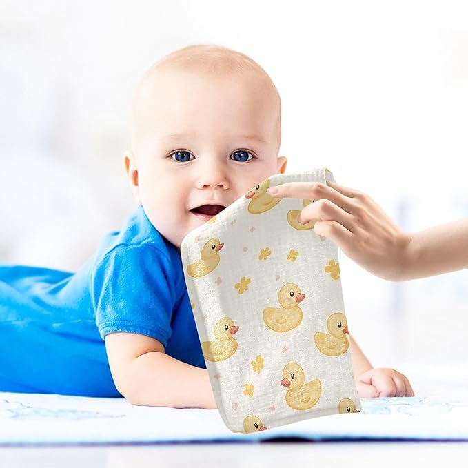 vvfelixl Baby Muslin Washcloths Cute Yellow Rubber Ducks Baby Burp Cloths Cotton Babys Face Towel for Newborn Infants Boys Girls Soft and Absorbent 11.8 X 11.8 in, 3 Pack