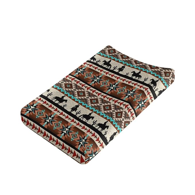 Tribal Horse Aztec Changing Pad Cover for Boys Soft Polyester Diaper Change Table Sheets Fit 32'' x 16'' Pad, Comfy Breathable Baby Changing Pad Covers