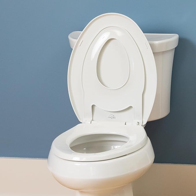 Little2Big Toilet Seat with Built-In Potty Training Seat, Slow Close, Durable Plastic, Made in USA, ELONGATED, White
