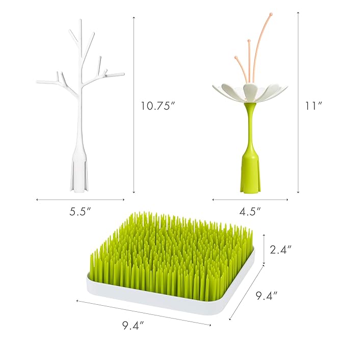 Boon Grass Countertop Drying Rack Bundle - Includes Grass, Stem, and Twig - Capacity for 4 Baby Bottles and Baby Accessories - Baby Bottle-Feeding Supplies - 9.5 x 9.5 x 3
