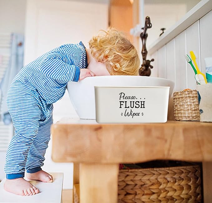 Moorfowl Please Flush Wipes Dispenser for Bathroom Flushable Wipe Container with Large Capacity 8.2L x 4.9W x 3.9H