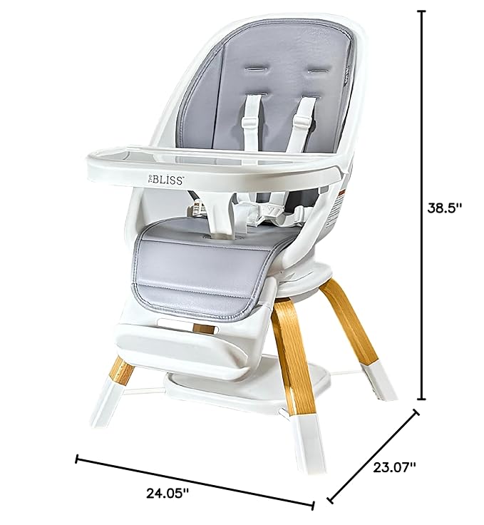 TruBliss Turn-A-Tot High Chair for Babies and Toddlers, 2 in 1 Wooden Portable Baby Feeder or Adjustable Child's Seat with 360 Degree Swivel, Removable Tray, and Pad (Earl Grey)