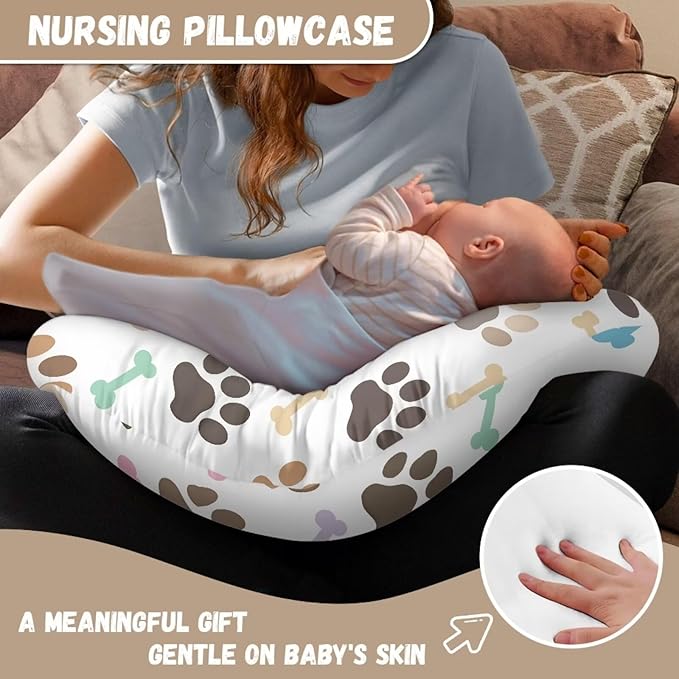 Multi Paw and Bone Breastfeeding Pillow Slipcover for Baby Newborn U-Shaped Breastfeeding Pillowcase Cushion Cover Stretchy Replaceable Pillow Cover Slipcover