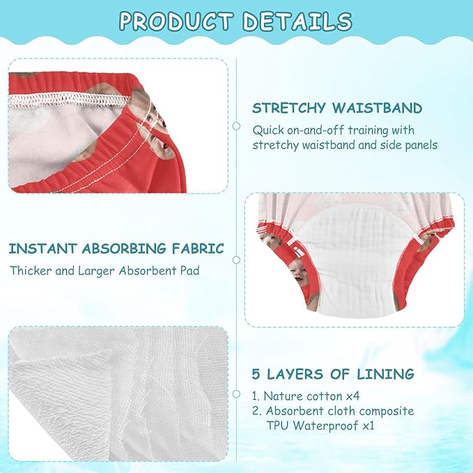 Joko Ivery 1 Red Custom Potty Training Pants Soft Traning Potty Panty for Girls Toddlers Boys 2T 3Pcs