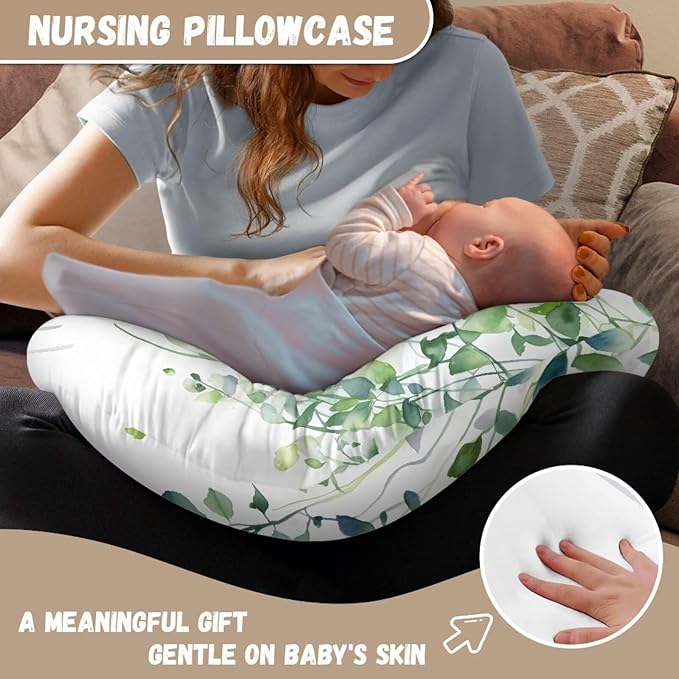 Nursing Pillow for Baby Girl,Nursing Pillow Cover Stretchy,Soft Fabric Fits Snug On Infant, Washable & Breathable,Fits The Original Support for Breastfeeding Green Leaf