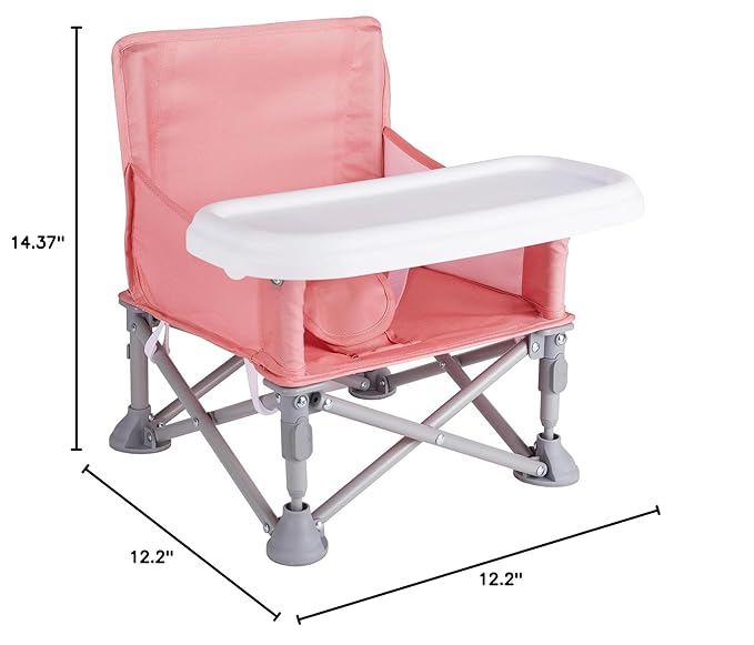 Portable Baby Booster Seat with Tray, Toddler Booster seat for Dining, Camping, Travel, Baby Beach Chair 6 Months to 3 Years Old Indoor Outdoor Use Pink