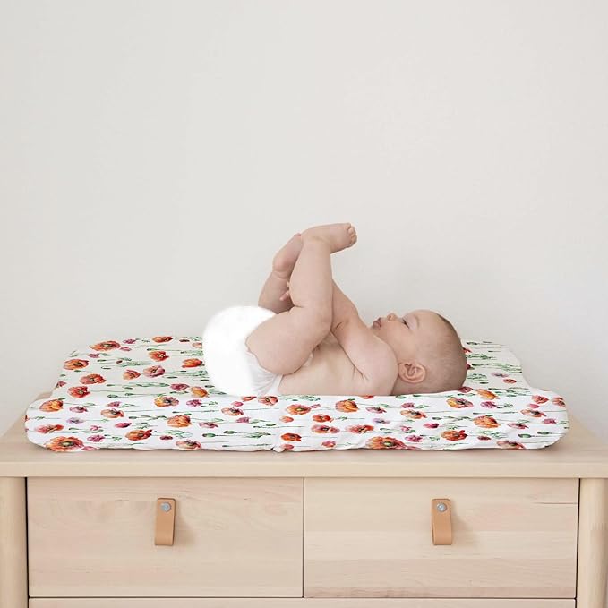 Watercolor Poppy Floral Changing Pad Covers Red Poppy Flowers Diaper Changing Table Pad Sheets for Boys Girls Wild Floral Soft Breathable Stretchy Baby Nursery Diaper Changing Table Mats 32''x16''