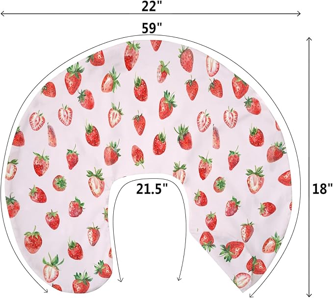 Red Strawberries Baby Nursing Pillow Covers for Boy Girl Watercolor Strawberries Fruit Nursery Slipcovers for Breastfeeding Pillows Sweet Summer Pink Soft Stretchy Removable Covers for Newborn Infant