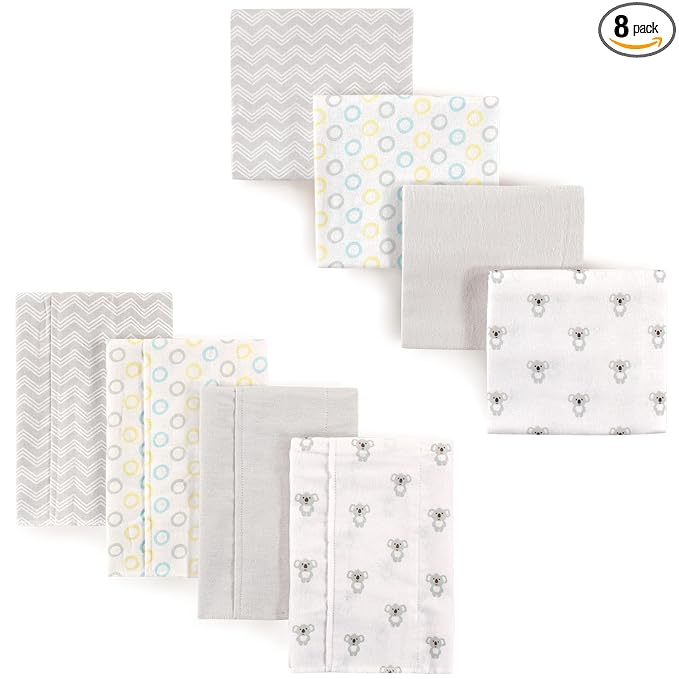 Luvable Friends Unisex Baby Cotton Flannel Burp Cloths and Receiving Blankets, 8-Piece, Koala, One Size