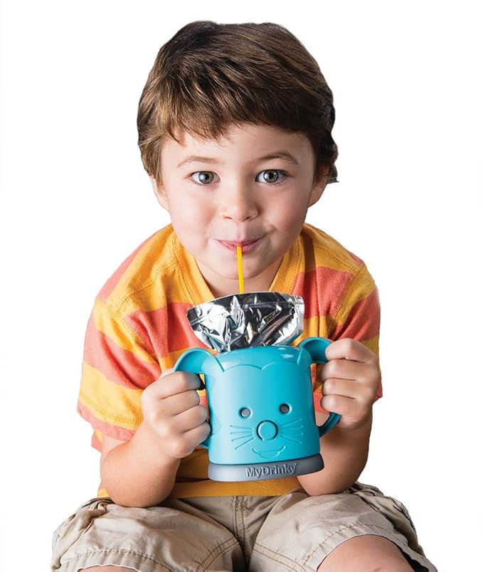 InchBug MyDrinky Pouch Holder No Squeeze, Reusable Drink Holder for Kids and Toddlers | BPA-Free & Squeeze-Proof Cup Holder for Juice Boxes Food Pouches| Dishwasher Safe 2-Pack PINK SORBET/GALAXY BLUE