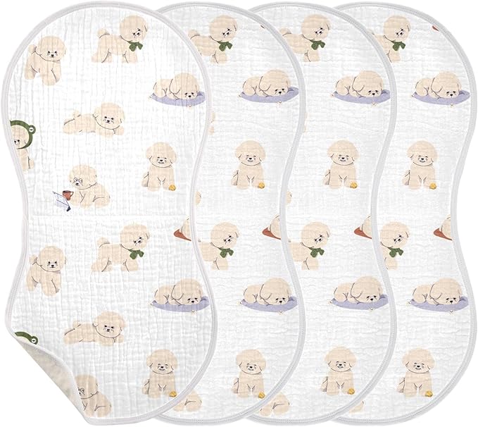 vvfelixl Baby Burp Cloths Bichon Frise Dog Baby Newborn Cotton Burping Cloths Set Baby Washcloths 4 Pack