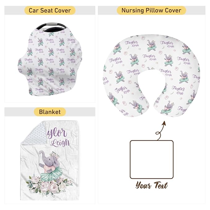 Dyoart Custom Baby Nursing Pillow Cover for Nursing, Purple Elephant Removable Nursing Covers for Breastfeeding Pillows, Ultra Soft Comfortable Slipcover for Newborn Baby Boys and Girls