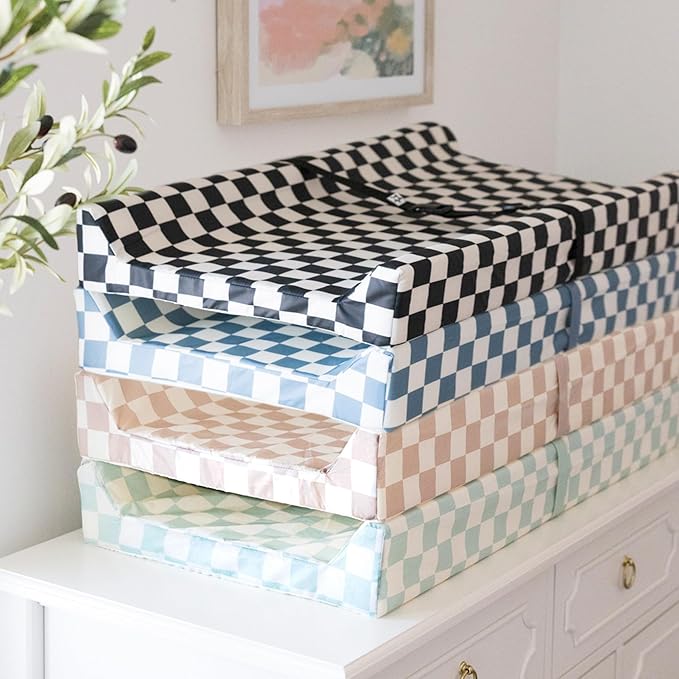 Tiny Twinkle Diaper Changing Pad for Dresser & Nursery Table – Waterproof, Wipeable & Mess-Proof Baby Changing Pad with Safety Strap, Non-Slip Base & Removable Washable Cover(Black Checkers)