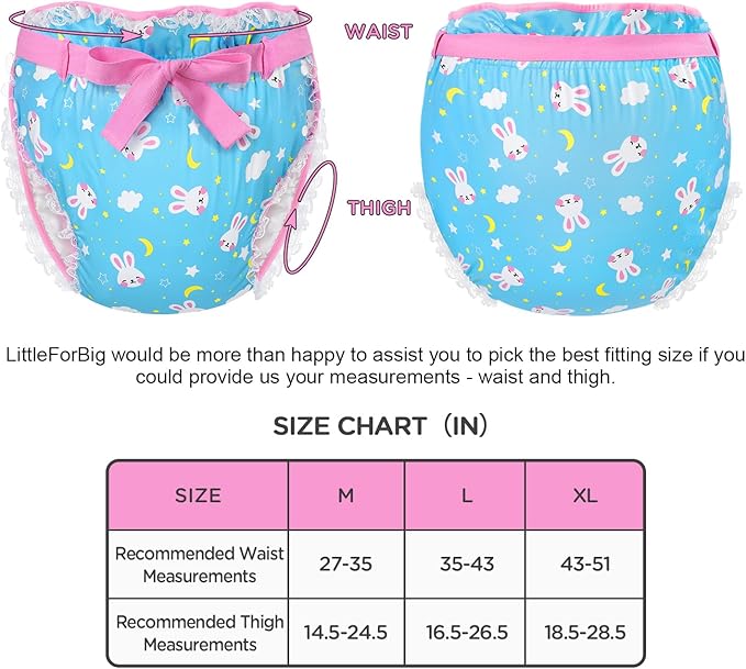 Littleforbig Silky Adult Ribbon Omutsu Diaper Wrap Cover Washable Adjustable Reusable Waterproof - Snuggle Bunny Pattern XL