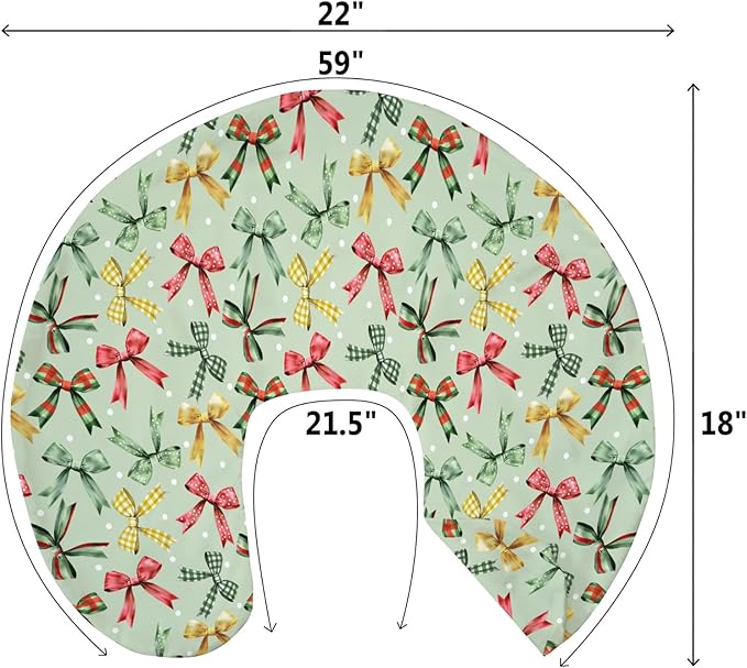 Christmas Bows Baby Nursing Pillow Covers for Boy Girl Winter Bows Plaids Nursing Pillow Slipcovers for Breastfeeding Pillows Girly Christmas Ribbons Soft Stretchy Removable Covers for Newborn Infant