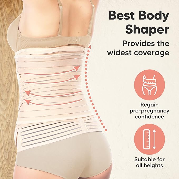 Keababies Reusable Nursing Pads and 3 in 1 Postpartum Belly Support Recovery Wrap - 14 Washable Organic Breastfeeding Pads + Wash Bag - Postpartum Belly Band