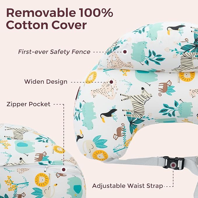 Momcozy Innovative Safety Guard Nursing Pillow for Breastfeeding- Wider Feeding Pillows for More Support for Mom & Baby- Easier Nursing & Hand Free- Fit for All, Removable Cotton Cover