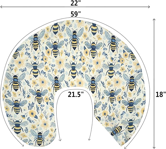 Bees Flowers Nursing Pillow Covers for Boy Girl Vintage Bees Boho Wildflowers Nursery Slipcover for Breastfeeding Pillows Bee Floral Spring Summer Soft Stretchy Removable Covers for Newborn Infant