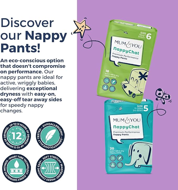 Mum & You Nappychat Premium Performance Eco Diapers, Size 3 (42 Diapers) Smart Tube Technology. Leak Protection. 100% Recyclable. Hypoallergenic, Dermatologically-Tested. No Lotion, Perfume or Dyes.