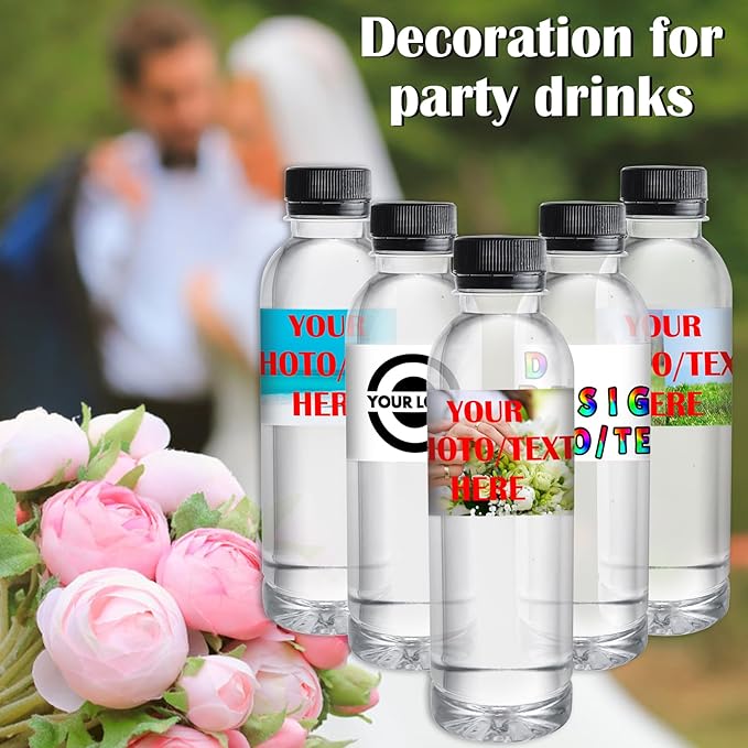 50 Pcs Personalized Water Bottle Labels With Business Logo - Custom Waterproof Printable Photo Wrappers Stickers for Tradeshow Giveaways