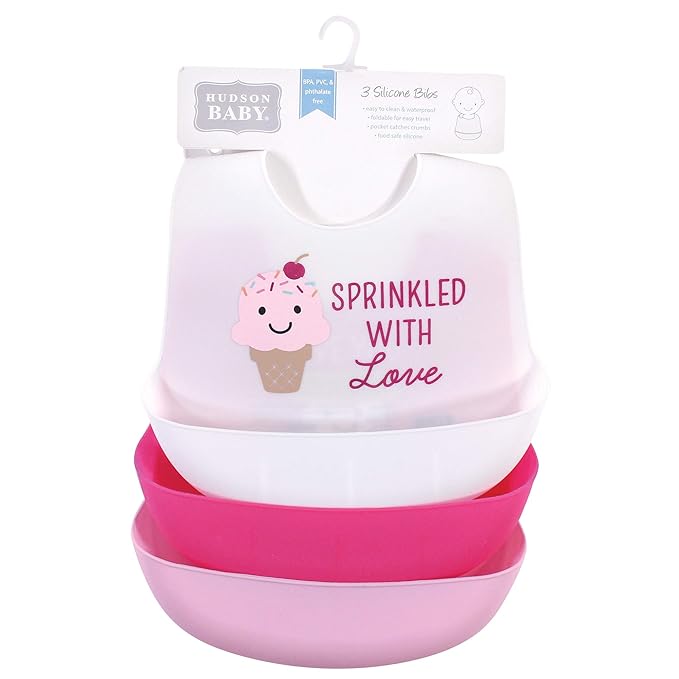 Hudson Baby Unisex Baby Silicone Bibs, Ice Cream, One Size