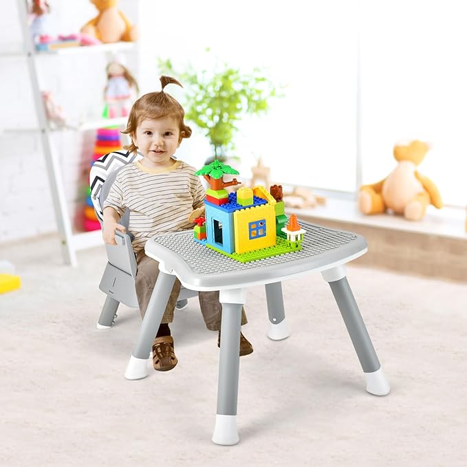 GLACER 8 in 1 Convertible Baby High Chair - Adjustable High Chairs for Babies and Toddlers with Removable Tray, Dual Cushions, Activity Table and Chair Set, Booster Seat, Stool (Wave Gray)