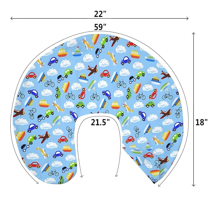 Planes Automobiles Transport Baby Nursing Pillow Covers for Boy Girl Airplanes Boats Bike Car Clouds Blue Nursing Slipcovers for Breastfeeding Pillows Travel Soft Stretchy Cover for Newborn Infant