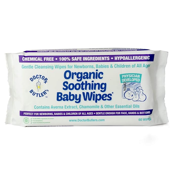 Doctor Butler's Organic Baby Wipes - Hypoallergenic & Unscented Baby Wipes, Safe for Baby Sensitive Skin Care, Made with Chamomile & Essential Oils (9pk – 60 Wipes)